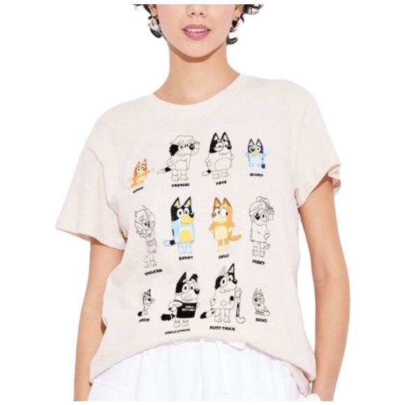 Bluey Grid Short Sleeve T-Shirt - Tan - Size Medium - Picture 1 of 5